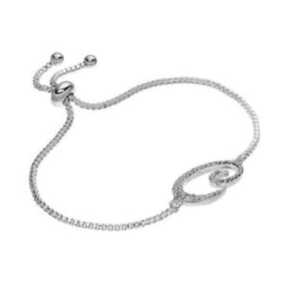 Women's Silver Plated Crystal Initial Adjustable Bracelet, Size: 10"